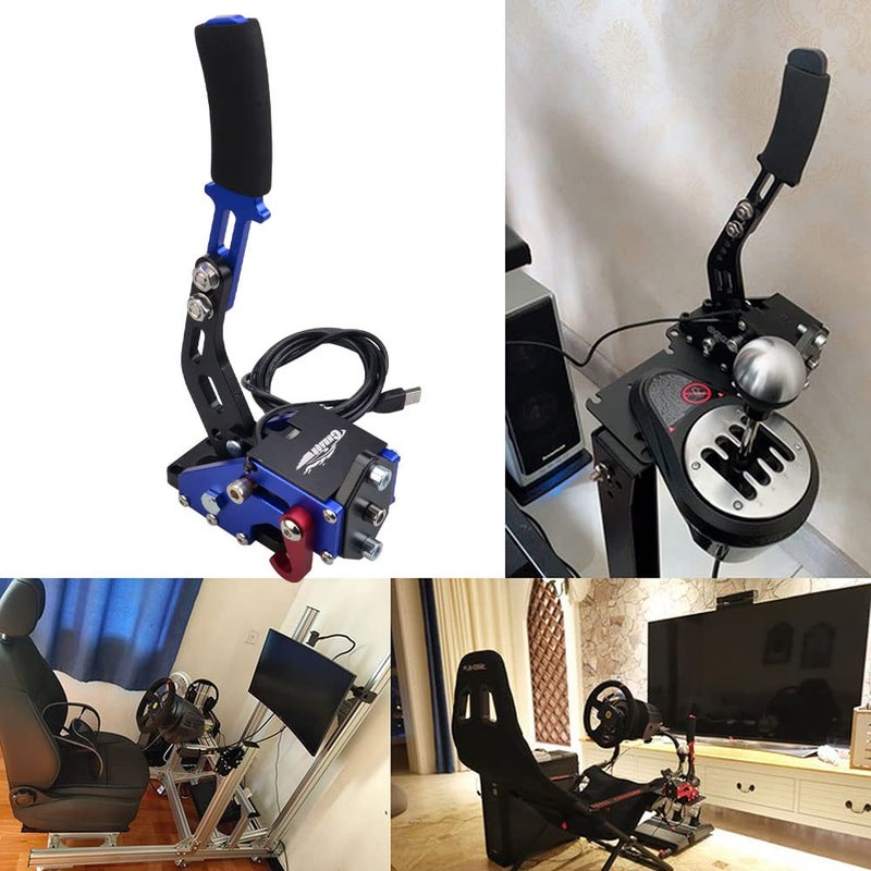 CNRAQR PC Racing Game USB Handbrake for 16Bit SIM for Racing Games, Compatible with G27 G29 G923 T500 T300 Simulate Linear Handbrake Blue（With Fixing Clip and Plate - Image 5